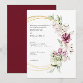Watercolor Flower Floral Gold Wedding Invitation (Devant / Derrière)