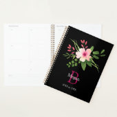 Watercolor Flower, Name & Monogram, Years on Black (Devant avec enveloppe)