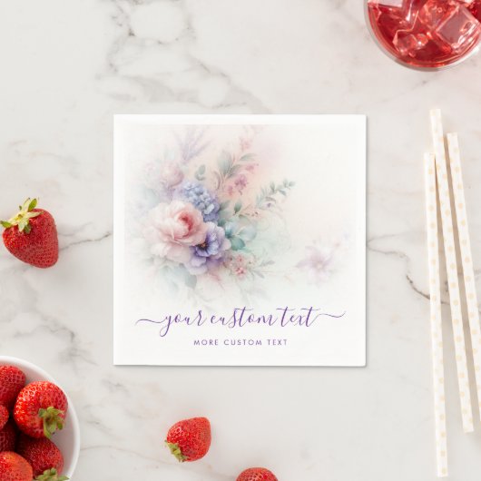 Watercolor Flowers Custom Calligraphy Script Text Servet (Insitu)