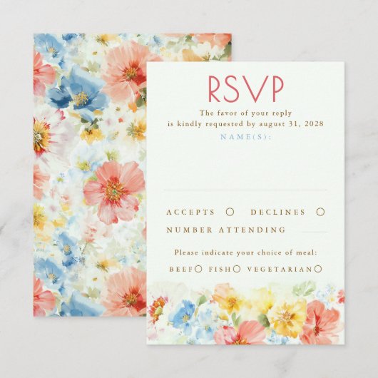 Watercolor Flowers Elegant Wedding RSVP (Voorkant / Achterkant)