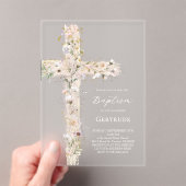 watercolor flowers pink cross Baptism Invitation Acryl Uitnodigingen (Insitu (Draagbaar))