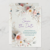 Watercolor Flowers Typography Script Save The Date (Devant / Derrière)