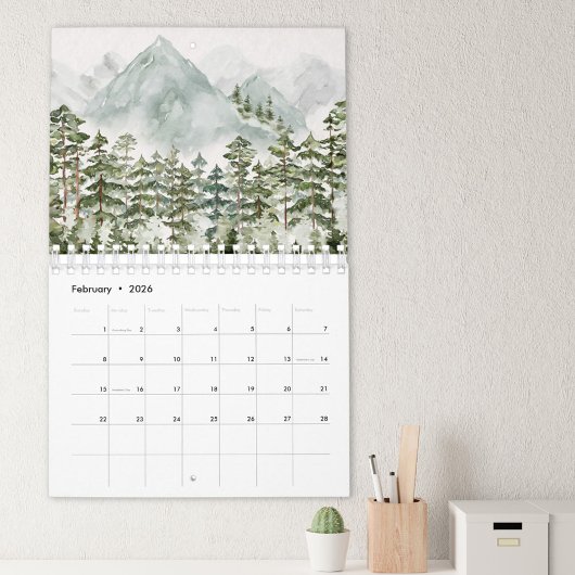 Watercolor Forest et Flower 2026 Calendrier