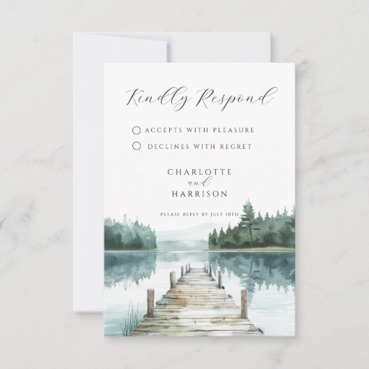 Watercolor Forest Mountain Lake Wedding RSVP (Devant)
