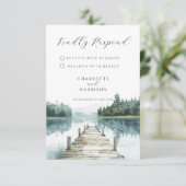 Watercolor Forest Mountain Lake Wedding RSVP (Debout devant)