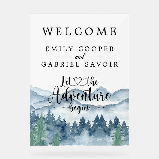 Watercolor Forest Mountain Mariage Réception (Recto)