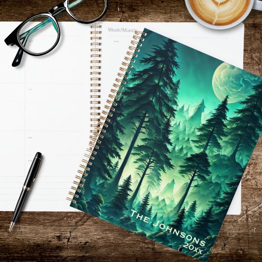 Watercolor Forest with Full Moon Planner