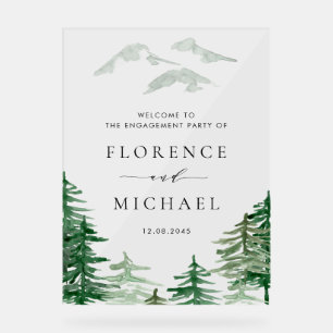 Watercolor Forest Woodland Winter Engagement Party