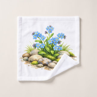 Watercolor Forget Me Not Flowers by the Rocks