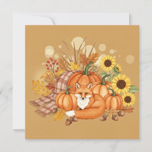 Watercolor fox and pumpkin card kaart (Voorkant)