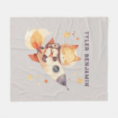 Watercolor Fox on Space Rocket Fleece Deken (Voorkant (Horizontaal))