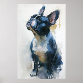 Watercolor French bulldog sitting Poster