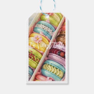 Watercolor French Macarons Box Gift tag Cadeaulabel