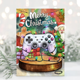 Watercolor Gamer Kerstkaart Feestdagen Kaart