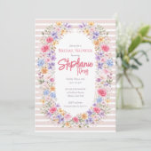 Watercolor Garden Flower Frame Striped Invitation (Debout devant)