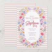 Watercolor Garden Flower Frame Striped Invitation (Devant / Derrière)