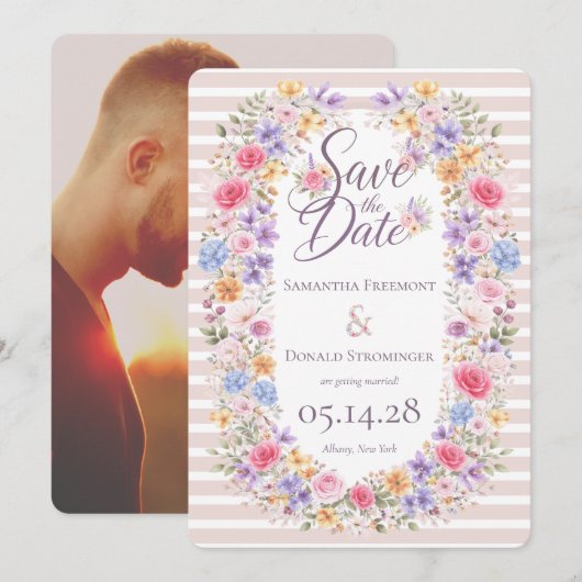 Watercolor Garden Flower Frame Wedding Invitation (Devant / Derrière)
