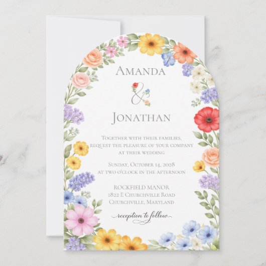Watercolor Garden Flower Wedding Invitation (Devant)