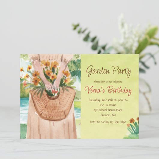 Watercolor Garden Party Invitation (Debout devant)