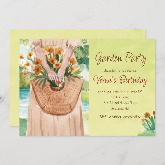 Watercolor Garden Party Invitation (Devant / Derrière)