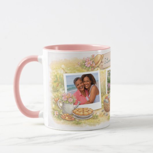 Watercolor Garden Photo Collage Custom Text Photo Mok (Links)