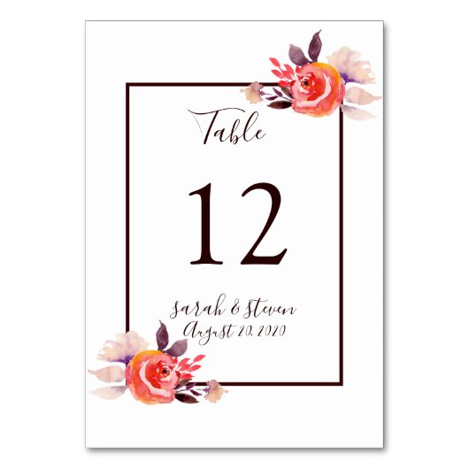 Watercolor Garden Wedding Numéro de table (Par défaut)