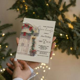 Watercolor Gebogen Deur Kerst Open Huis Kaart