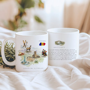 Watercolor geïllustreerde kaart Andorra Monogram Koffiemok