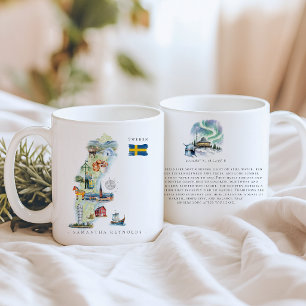 Watercolor geïllustreerde kaart Zweden Monogram Koffiemok