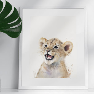 Watercolor Gelukkig Leeuwenbaby Slaapkamer Jungle Poster