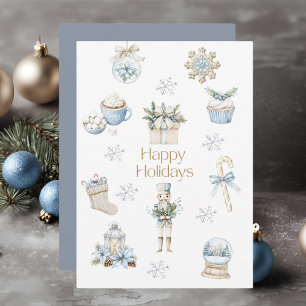 Watercolor Gelukkig Vakantie Winter Blauwe Collage Feestdagenkaart