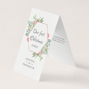 Watercolor Geometrisch Onze Eerste Kerst Foto Kaart