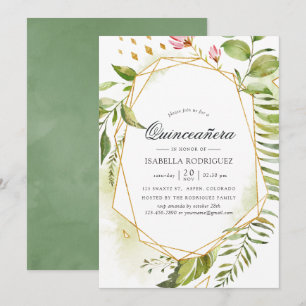 Watercolor Geometrische Kristal Groene Quinceañera Kaart