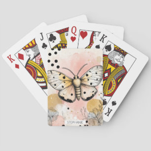Watercolor Gespikkelde Tijgervlinder Roze Goud Boh Pokerkaarten