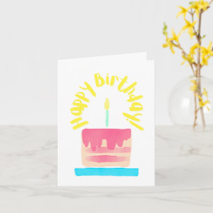 Watercolor gestileerde verjaardagskaart met cake i kaart