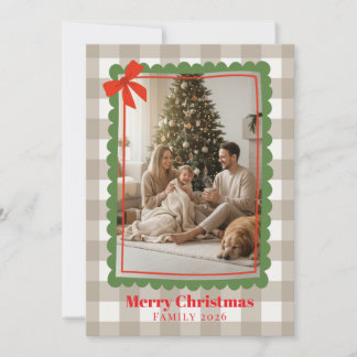 Watercolor Gingham Family Photo Christmas Holiday  Feestdagenkaart