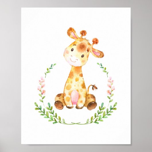 Watercolor Giraffe Babykamer Kunstprint Poster (Voorkant)
