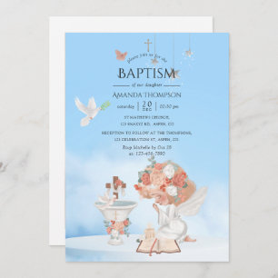 Watercolor Girl Angel Baptême Photo Invitation