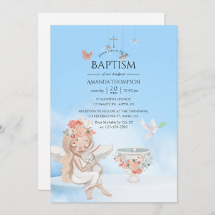 Watercolor Girl Angel Baptême Photo Invitation