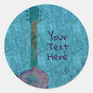 Watercolor Gitaar Blauwe Muzikale Verjaardagsfeest Ronde Sticker