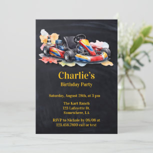 Watercolor Go Kart Jongen Verjaardagsfeestje Kaart