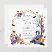 Watercolor Gold Frame Halloween Party Invitation (Devant / Derrière)