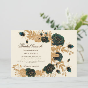 Watercolor Gold Rose Bridal Brunch Invitation