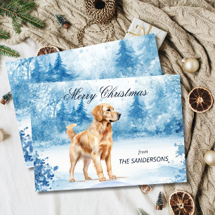 Watercolor Golden Retriever Winter Kerstkaart