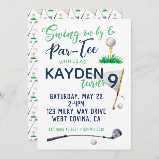 Watercolor Golf Invitation d'anniversaire (Devant / Derrière)