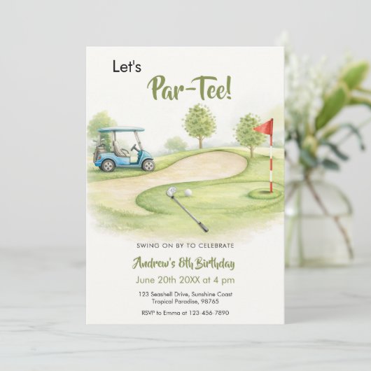 Watercolor Golf Par-Tee Verjaardag Kaart (Staand voorkant)