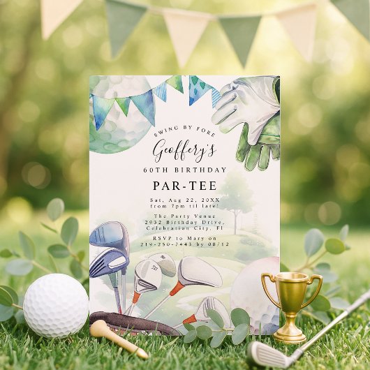 Watercolor Golf Thème Anniversaire Fête Invitation