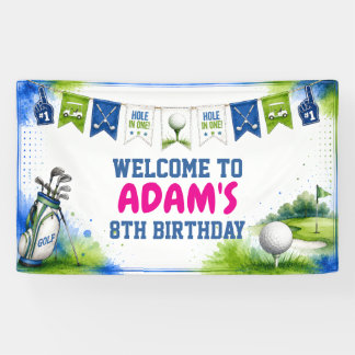 Watercolor golf verjaardagsfeestbanner spandoek
