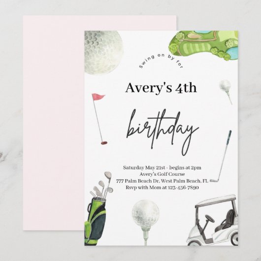 Watercolor Golf Verjaardagsuitnodiging Kaart (Voorkant / Achterkant)
