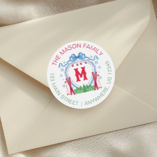 Watercolor Gondola Ski Monogram Crest Ronde Sticker